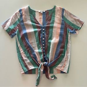 Madewell | Short-Sleeve Tie-Front Shirt | Size: XS | Linen-Blend |